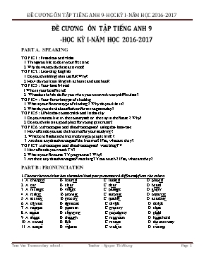 Đề cương ôn tập học kì I Tiếng anh lớp 9 - Năm học 2015-2016